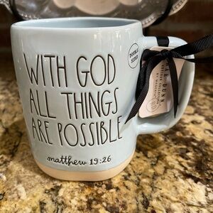 Rae Dunn scripture mug MATTHEW 19:26 WITH GOD ALL THINGS ARE POSSIBLE - NEW!